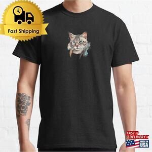 Cat Miaw With Feathers Colorful Design 1 Classic T-Shirt  Unisex